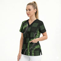 Hawaiian Quilt Scrub Top Pele Hair Hinahina Lei Black Version LT05 - Polynesian Pride