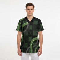 Hawaiian Quilt Scrub Top Pele Hair Hinahina Lei Black Version LT05 - Polynesian Pride
