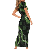 Hawaiian Quilt Short Sleeve Bodycon Dress Pele Hair Hinahina Lei Black Version LT05 - Polynesian Pride