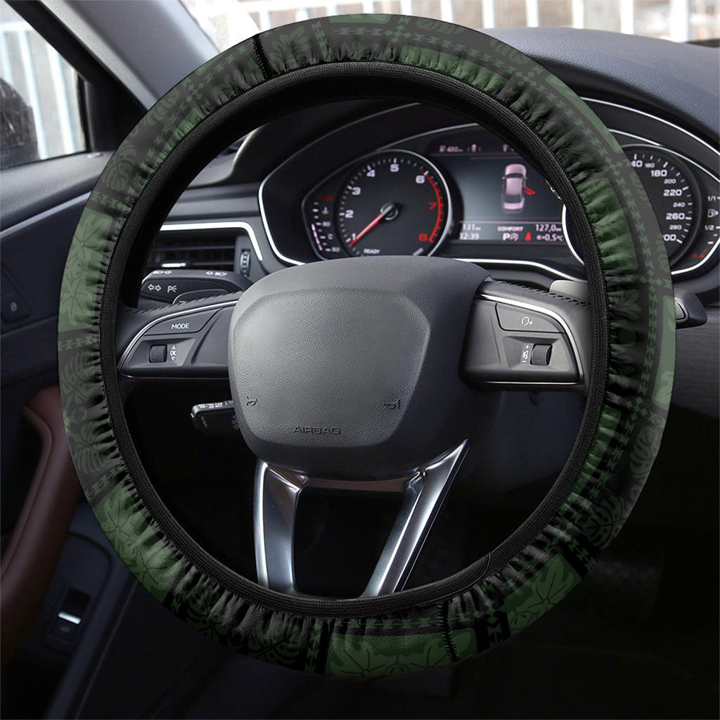 Hawaiian Quilt Steering Wheel Cover Pele Hair Hinahina Lei Black Version