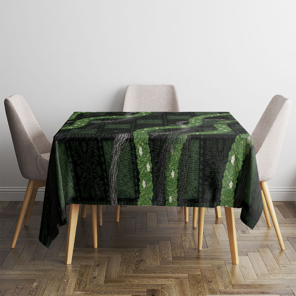 Hawaiian Quilt Tablecloth Pele Hair Hinahina Lei Black Version LT05 - Polynesian Pride