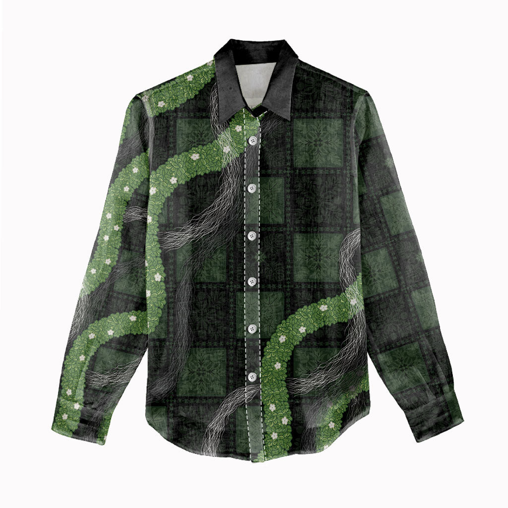 Hawaiian Quilt Women Casual Shirt Pele Hair Hinahina Lei Black Version LT05 - Polynesian Pride