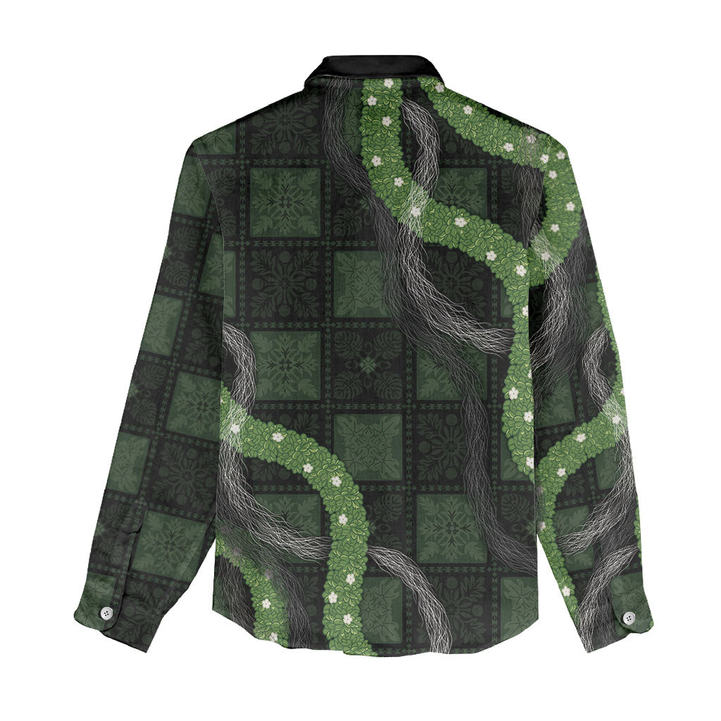 Hawaiian Quilt Women Casual Shirt Pele Hair Hinahina Lei Black Version LT05 - Polynesian Pride