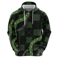 Hawaiian Quilt Zip Hoodie Pele Hair Hinahina Lei Black Version