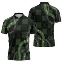 Hawaiian Quilt Zipper Polo Shirt Pele Hair Hinahina Lei Black Version LT05 - Polynesian Pride