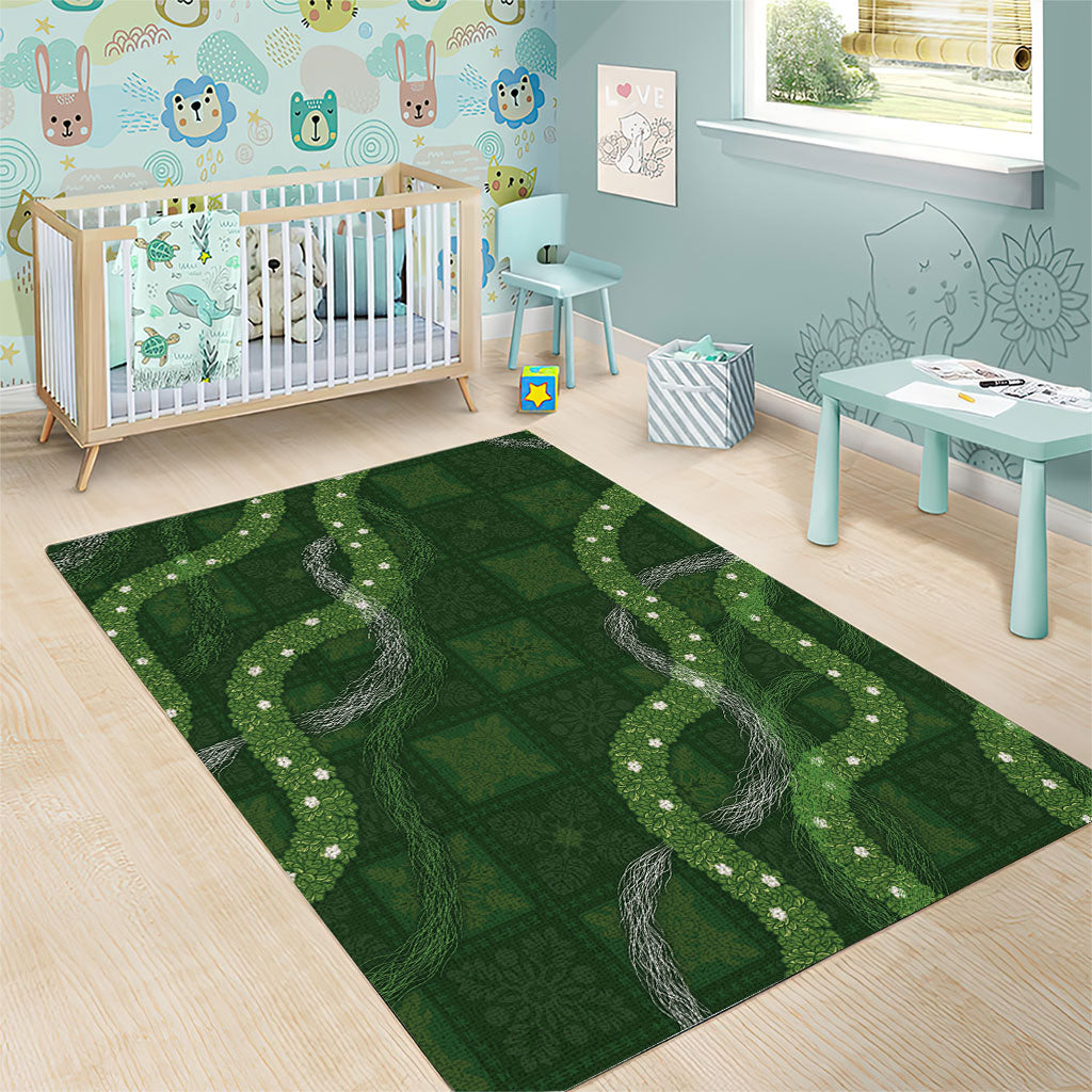Hawaiian Quilt Area Rug Pele Hair Hinahina Lei Green Version