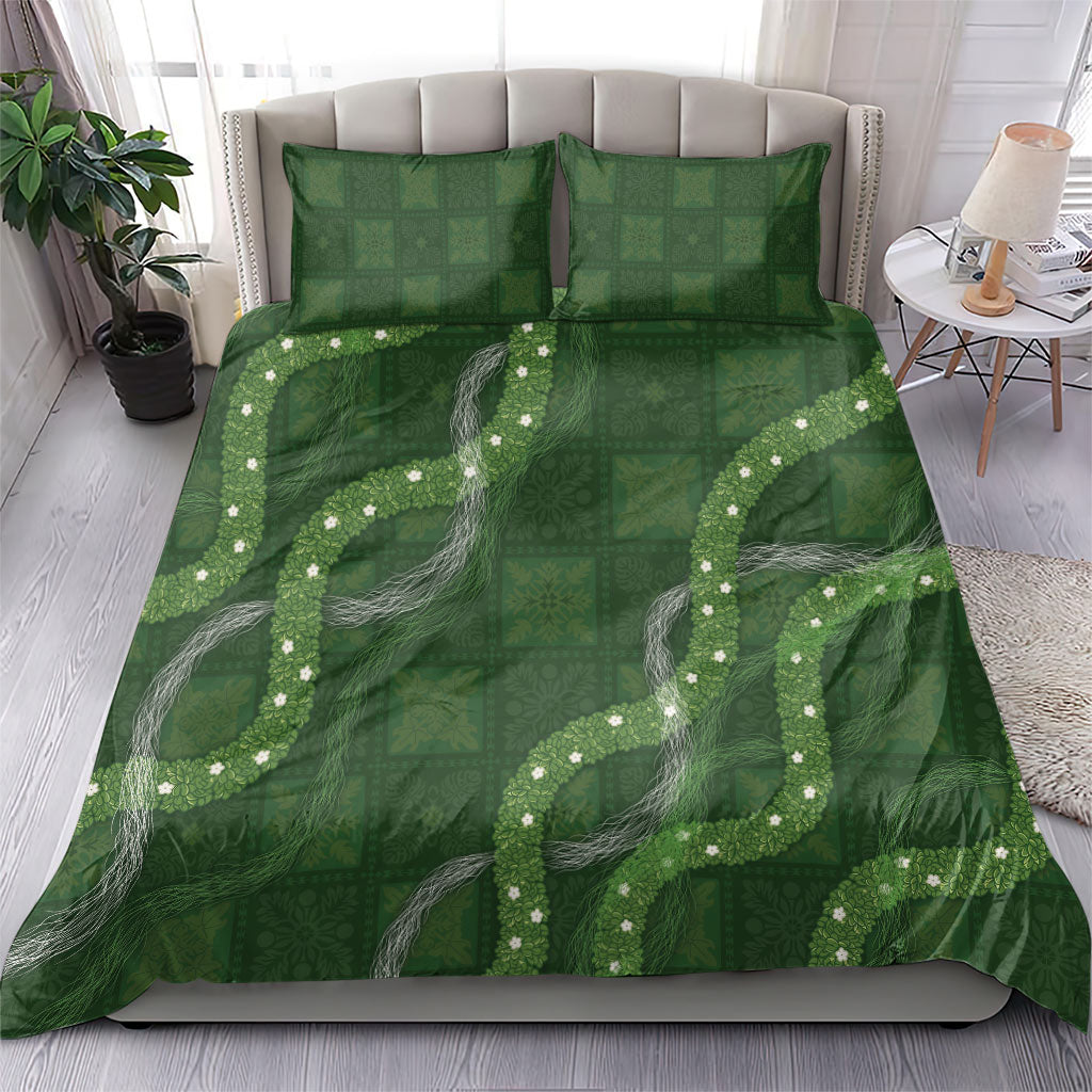 Hawaiian Quilt Bedding Set Pele Hair Hinahina Lei Green Version