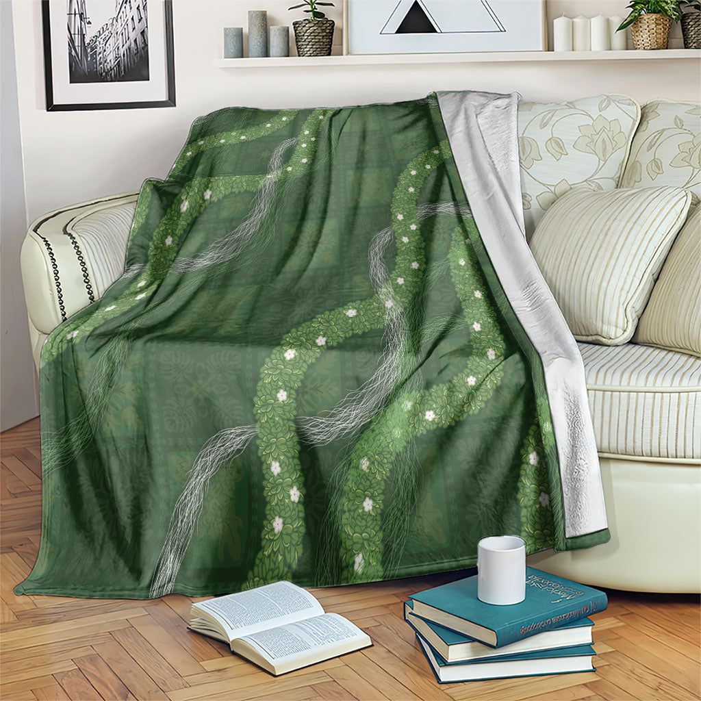 Hawaiian Quilt Blanket Pele Hair Hinahina Lei Green Version