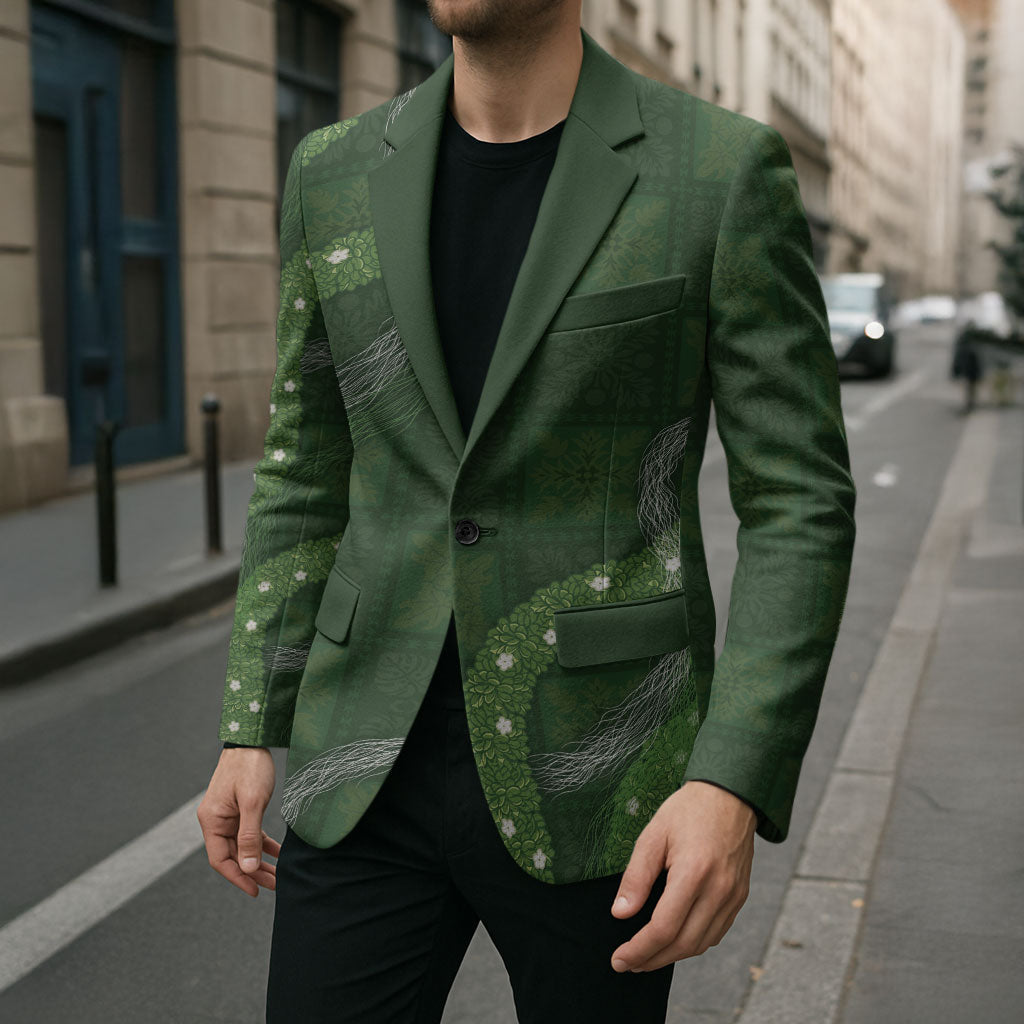 Hawaiian Quilt Blazer Pele Hair Hinahina Lei Green Version