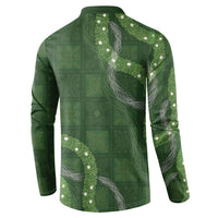 Hawaiian Quilt Button Sweatshirt Pele Hair Hinahina Lei Green Version