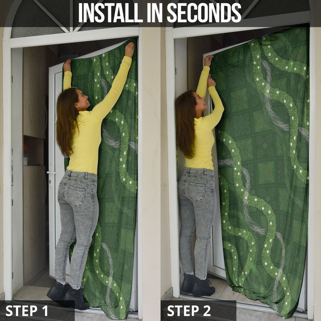 Hawaiian Quilt Door Cover Pele Hair Hinahina Lei Green Version