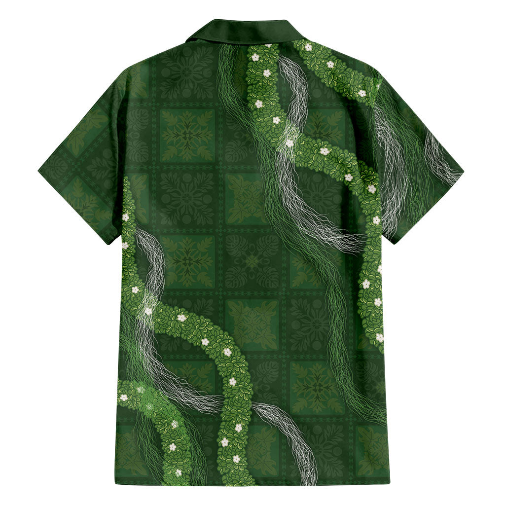 Hawaiian Quilt Family Matching Off Shoulder Maxi Dress and Hawaiian Shirt Pele Hair Hinahina Lei Green Version LT05 - Polynesian Pride