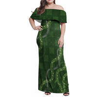 Hawaiian Quilt Family Matching Off Shoulder Maxi Dress and Hawaiian Shirt Pele Hair Hinahina Lei Green Version LT05 Mom's Dress Green - Polynesian Pride