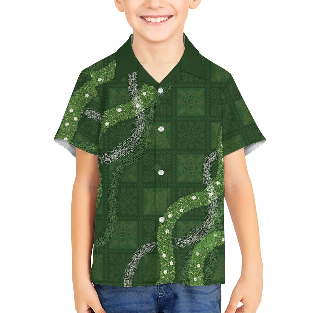 Hawaiian Quilt Family Matching Puletasi and Hawaiian Shirt Pele Hair Hinahina Lei Green Version LT05 Son's Shirt Green - Polynesian Pride