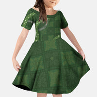 Hawaiian Quilt Family Matching Short Sleeve Bodycon Dress and Hawaiian Shirt Pele Hair Hinahina Lei Green Version LT05 Daughter's Dress Green - Polynesian Pride
