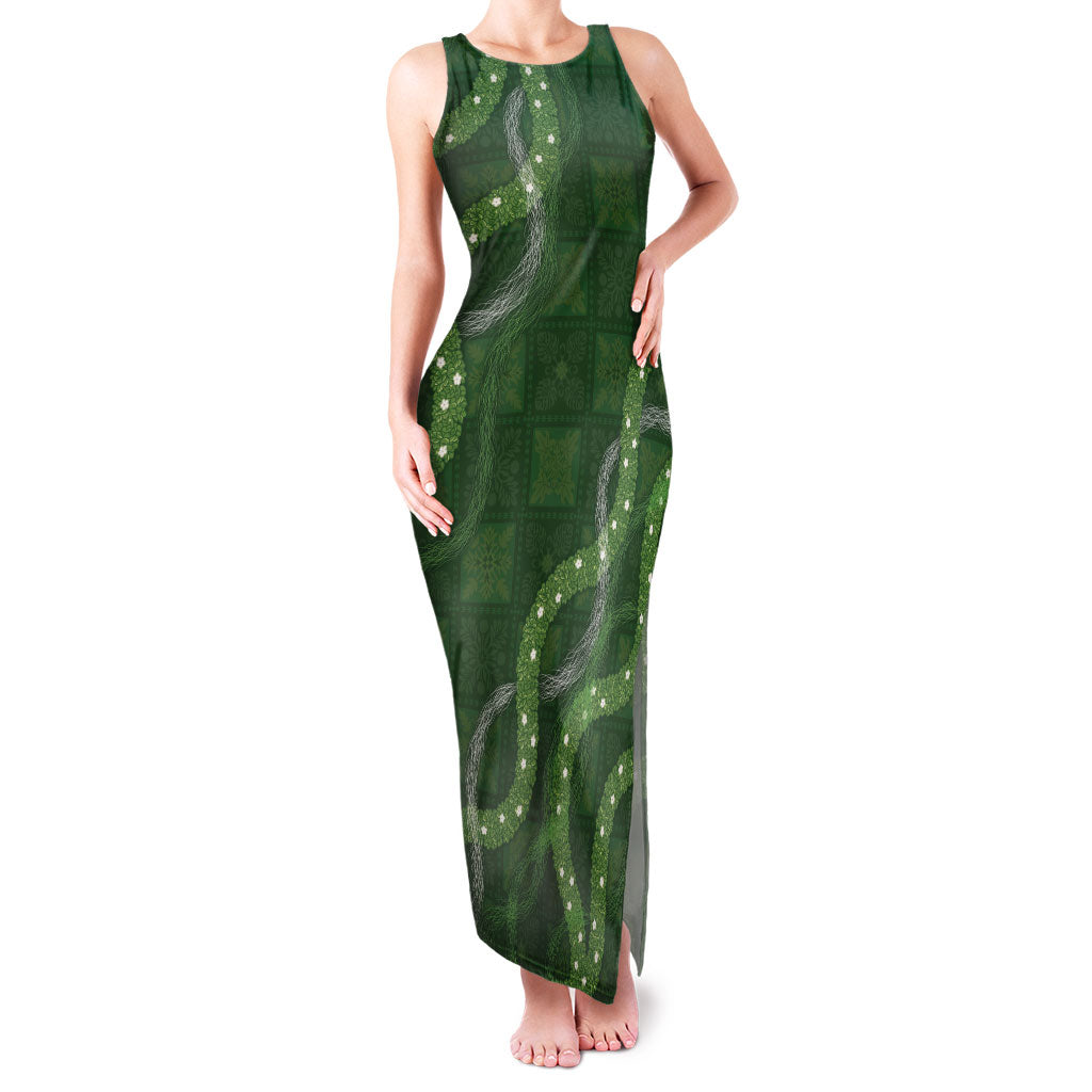 Hawaiian Quilt Family Matching Tank Maxi Dress and Hawaiian Shirt Pele Hair Hinahina Lei Green Version LT05 Mom's Dress Green - Polynesian Pride