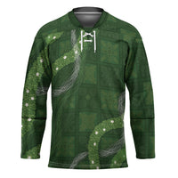 Hawaiian Quilt Hockey Jersey Pele Hair Hinahina Lei Green Version