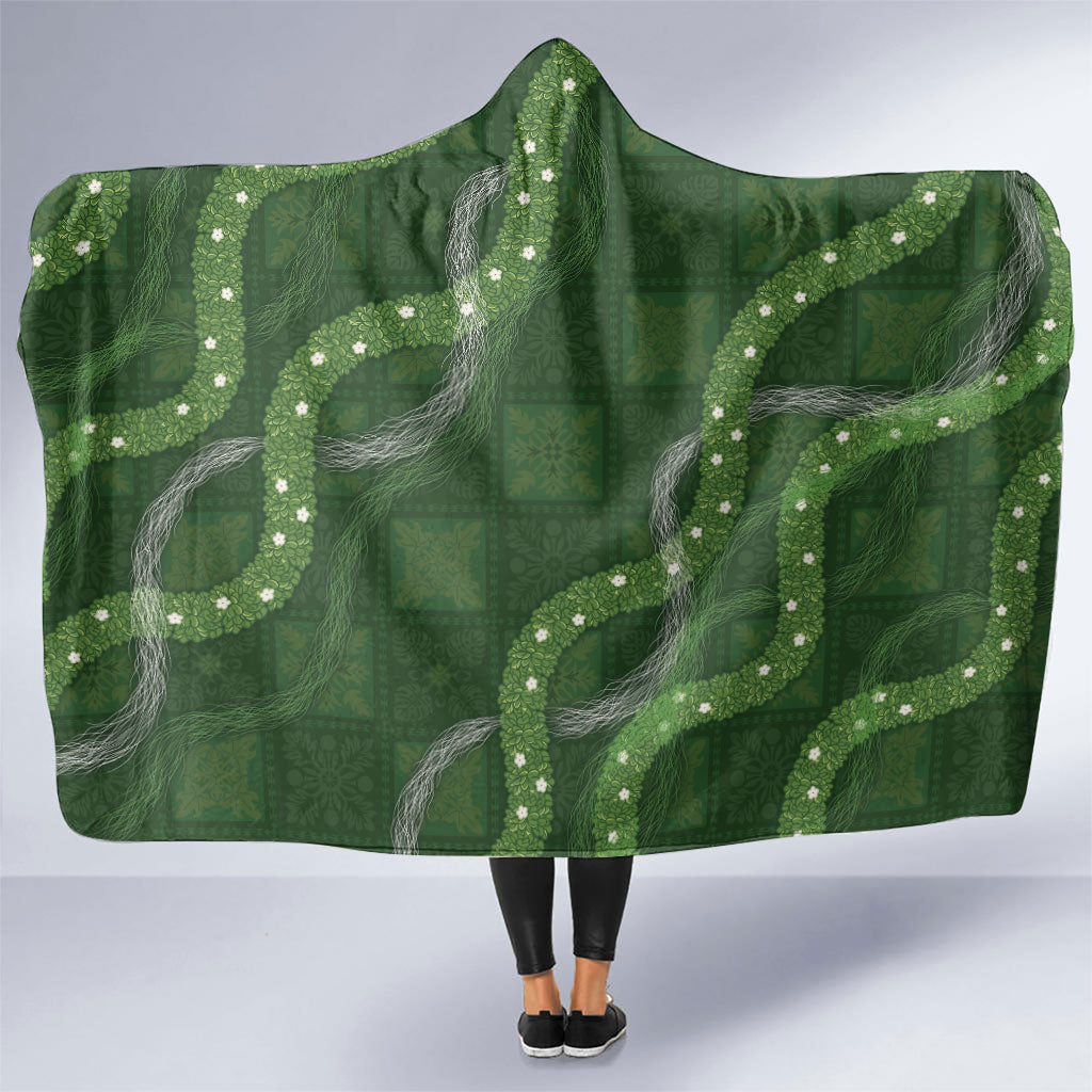 Hawaiian Quilt Hooded Blanket Pele Hair Hinahina Lei Green Version LT05 One Size Green - Polynesian Pride