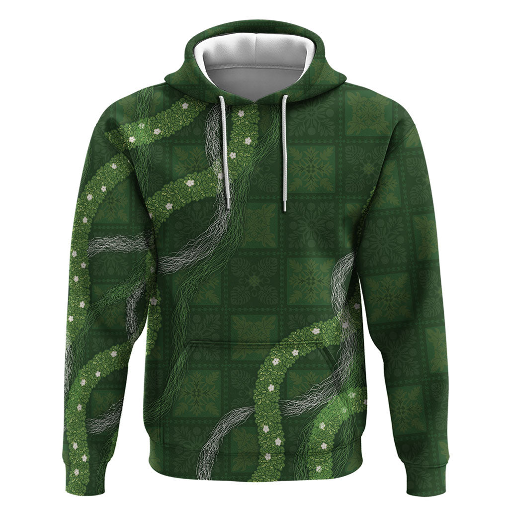Hawaiian Quilt Hoodie Pele Hair Hinahina Lei Green Version