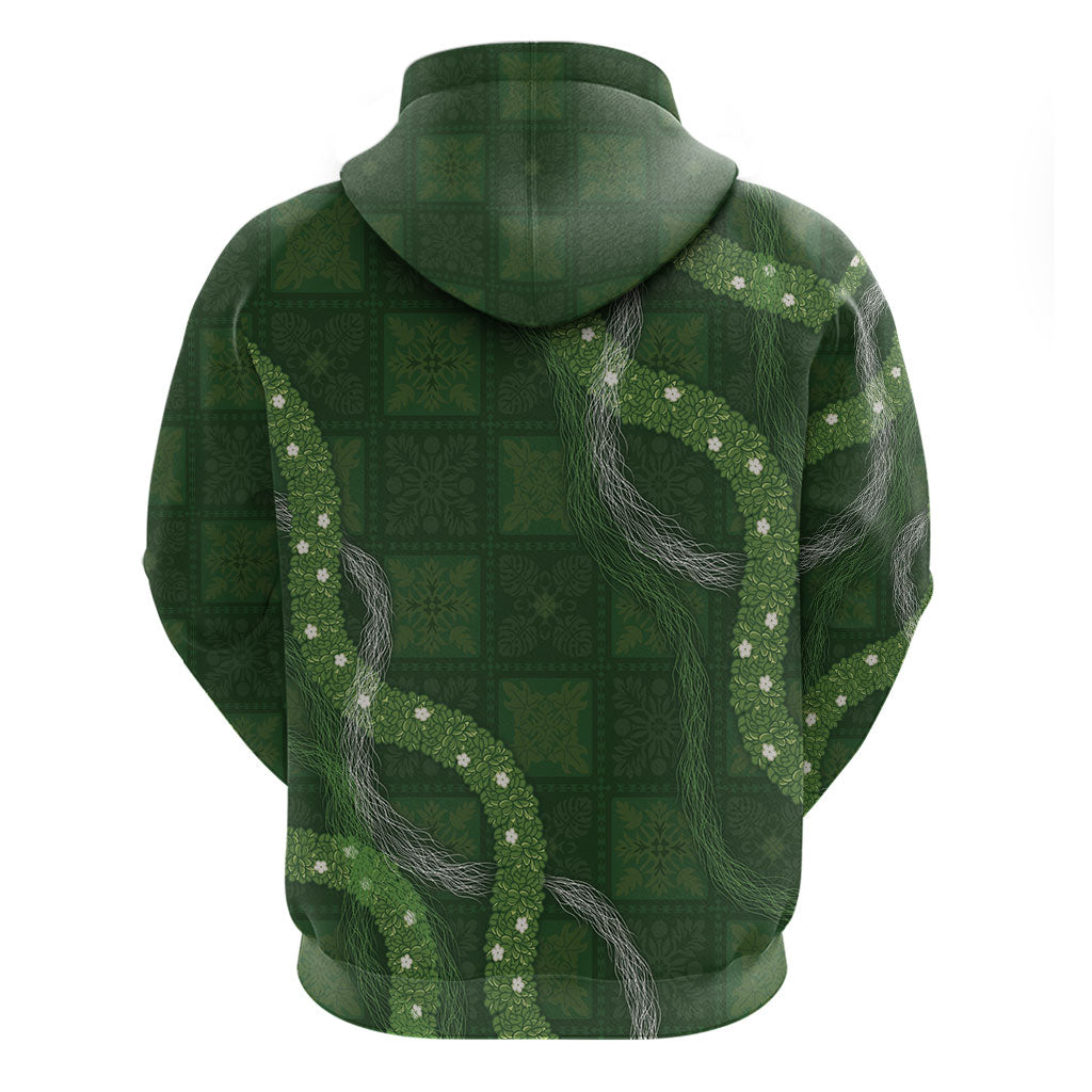 Hawaiian Quilt Hoodie Pele Hair Hinahina Lei Green Version