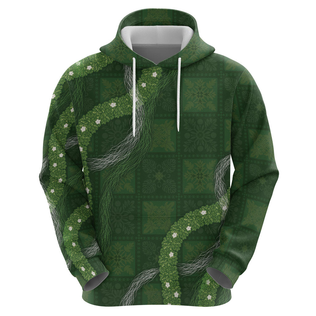 Hawaiian Quilt Hoodie Pele Hair Hinahina Lei Green Version