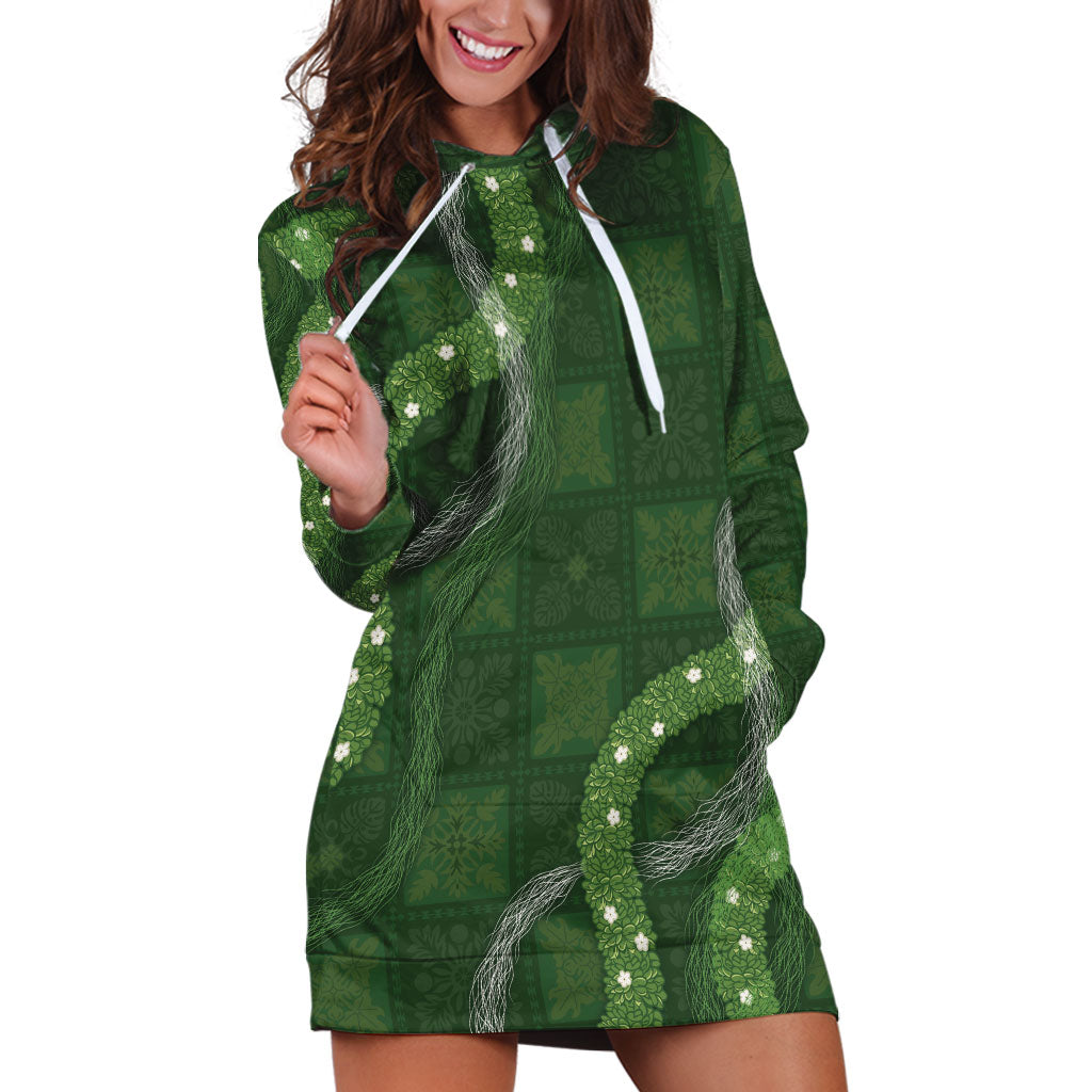 Hawaiian Quilt Hoodie Dress Pele Hair Hinahina Lei Green Version LT05 Green - Polynesian Pride