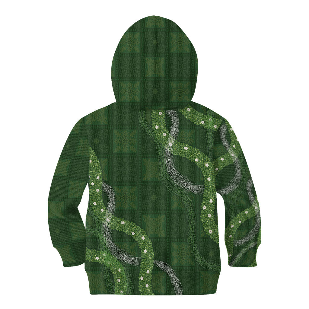 Hawaiian Quilt Kid Hoodie Pele Hair Hinahina Lei Green Version