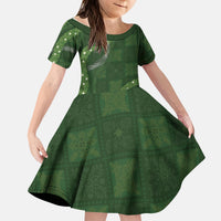 Hawaiian Quilt Kid Short Sleeve Dress Pele Hair Hinahina Lei Green Version LT05 KID Green - Polynesian Pride