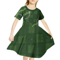 Hawaiian Quilt Kid Short Sleeve Dress Pele Hair Hinahina Lei Green Version LT05 - Polynesian Pride