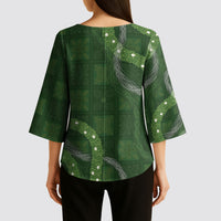 Hawaiian Quilt Kimono Sleeve Blouse Pele Hair Hinahina Lei Green Version