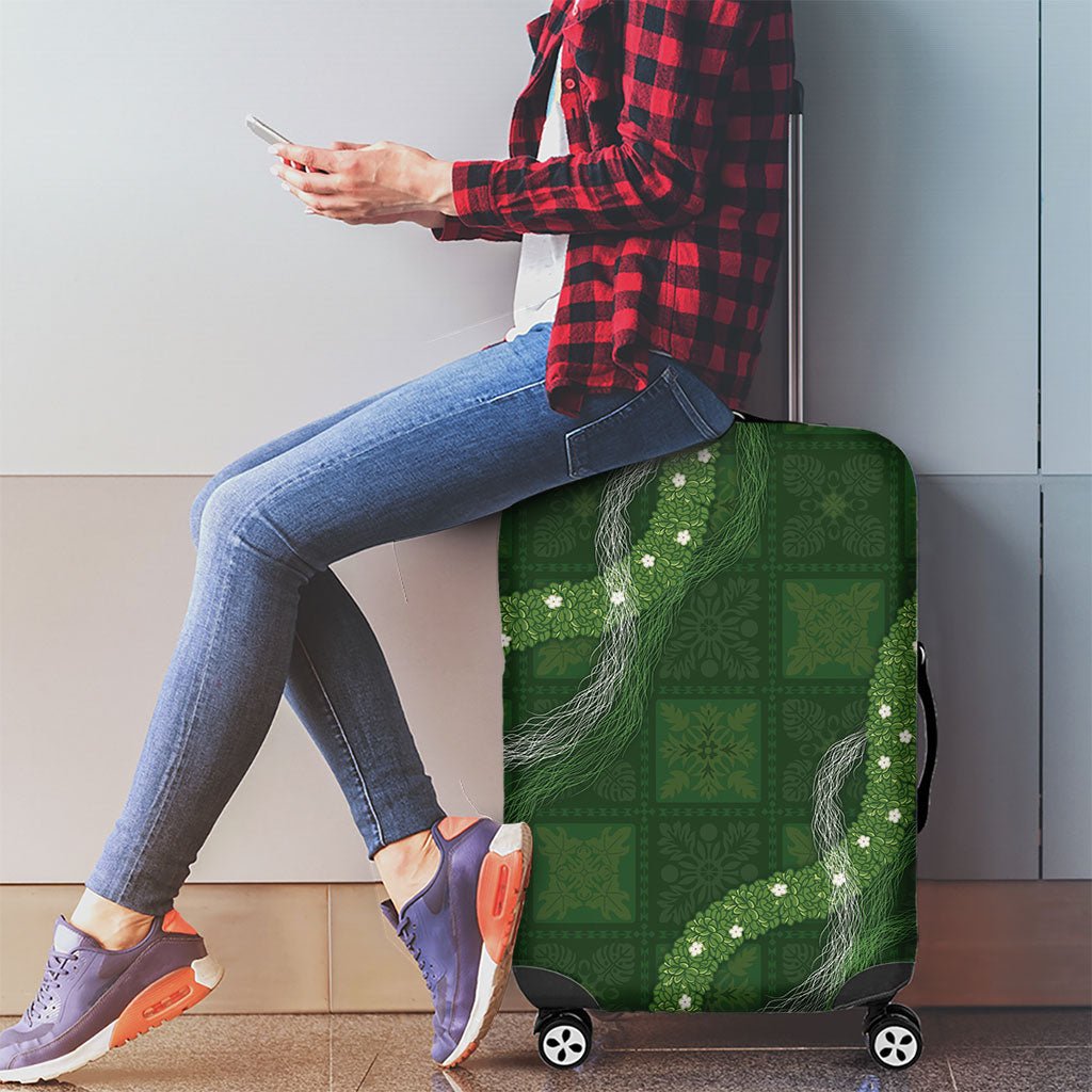 Hawaiian Quilt Luggage Cover Pele Hair Hinahina Lei Green Version