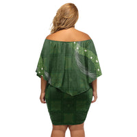 Hawaiian Quilt Off Shoulder Short Dress Pele Hair Hinahina Lei Green Version