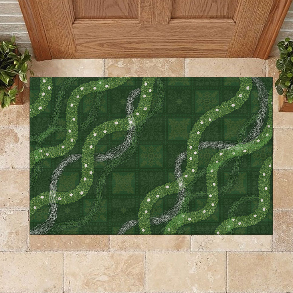 Hawaiian Quilt Rubber Doormat Pele Hair Hinahina Lei Green Version LT05 Green - Polynesian Pride