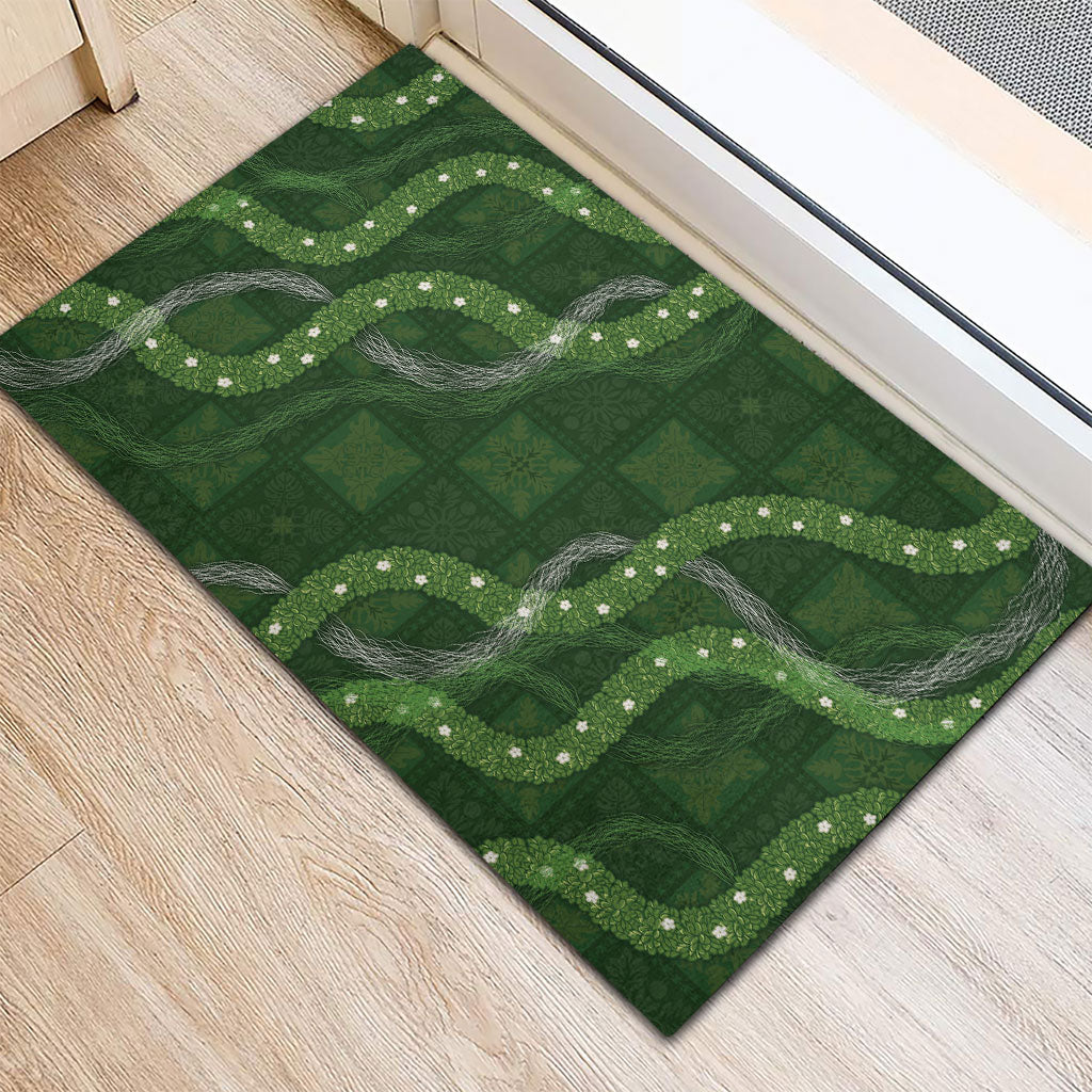 Hawaiian Quilt Rubber Doormat Pele Hair Hinahina Lei Green Version