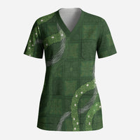 Hawaiian Quilt Scrub Top Pele Hair Hinahina Lei Green Version LT05 Adult Green - Polynesian Pride