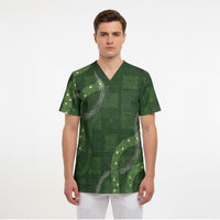 Hawaiian Quilt Scrub Top Pele Hair Hinahina Lei Green Version LT05 - Polynesian Pride