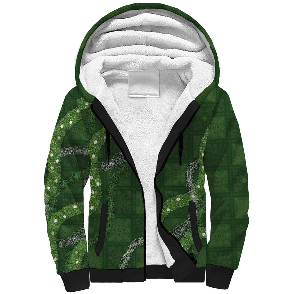 Hawaiian Quilt Sherpa Hoodie Pele Hair Hinahina Lei Green Version LT05 Unisex Green - Polynesian Pride