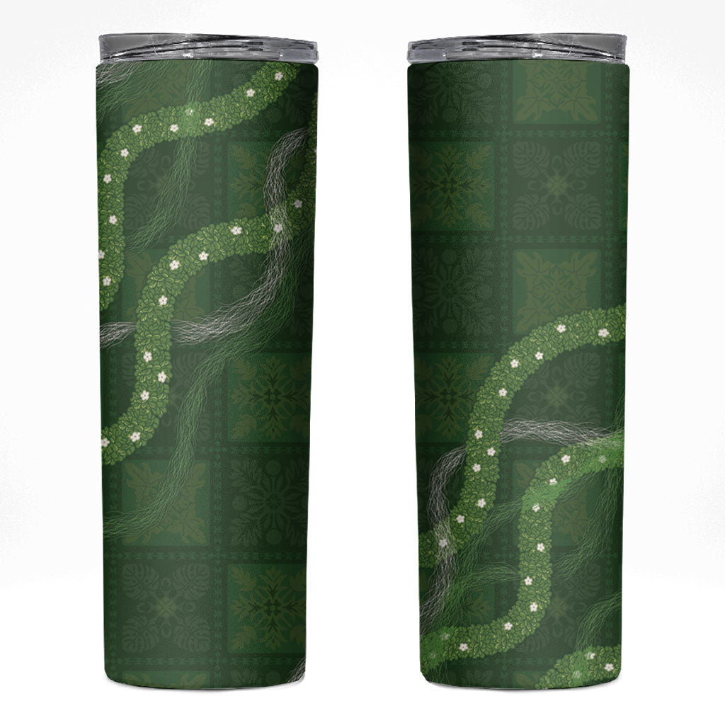 Hawaiian Quilt Skinny Tumbler Pele Hair Hinahina Lei Green Version LT05 Green - Polynesian Pride