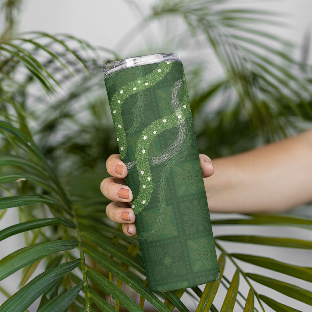 Hawaiian Quilt Skinny Tumbler Pele Hair Hinahina Lei Green Version LT05 - Polynesian Pride