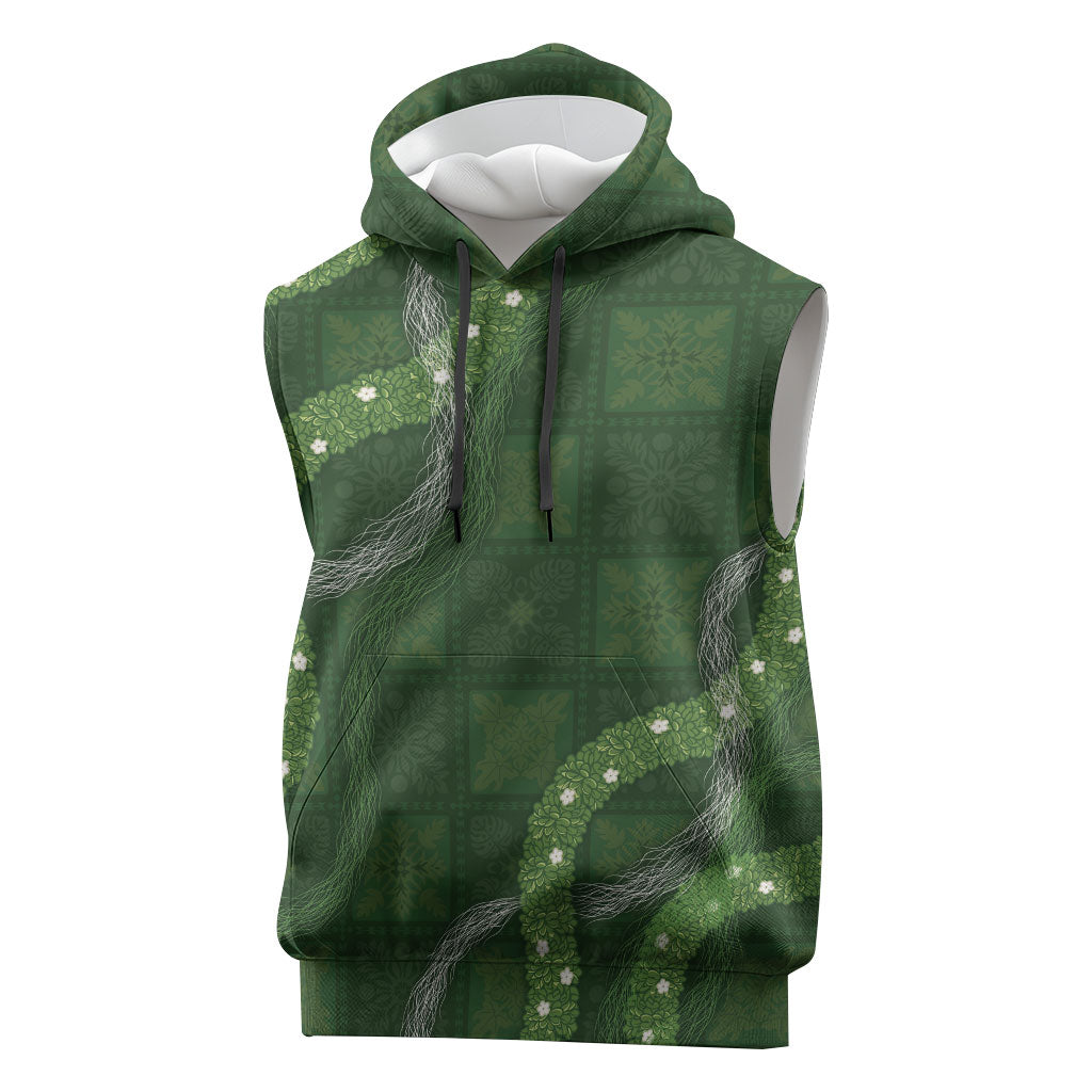 Hawaiian Quilt Sleeveless Hoodie Pele Hair Hinahina Lei Green Version