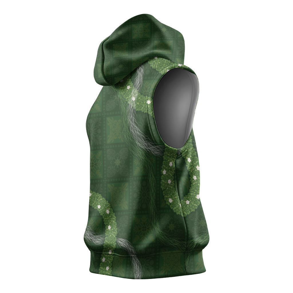 Hawaiian Quilt Sleeveless Hoodie Pele Hair Hinahina Lei Green Version LT05 - Polynesian Pride