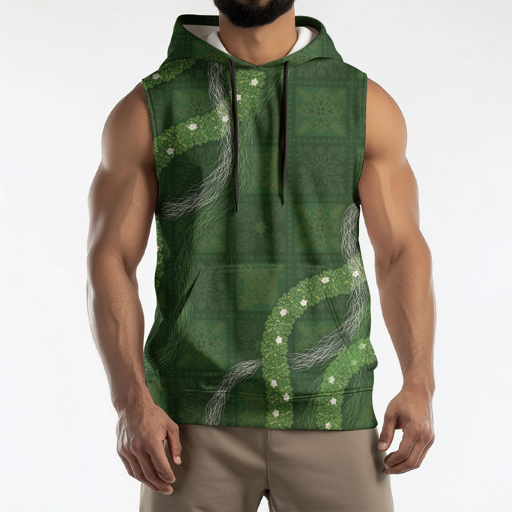 Hawaiian Quilt Sleeveless Hoodie Pele Hair Hinahina Lei Green Version LT05 - Polynesian Pride