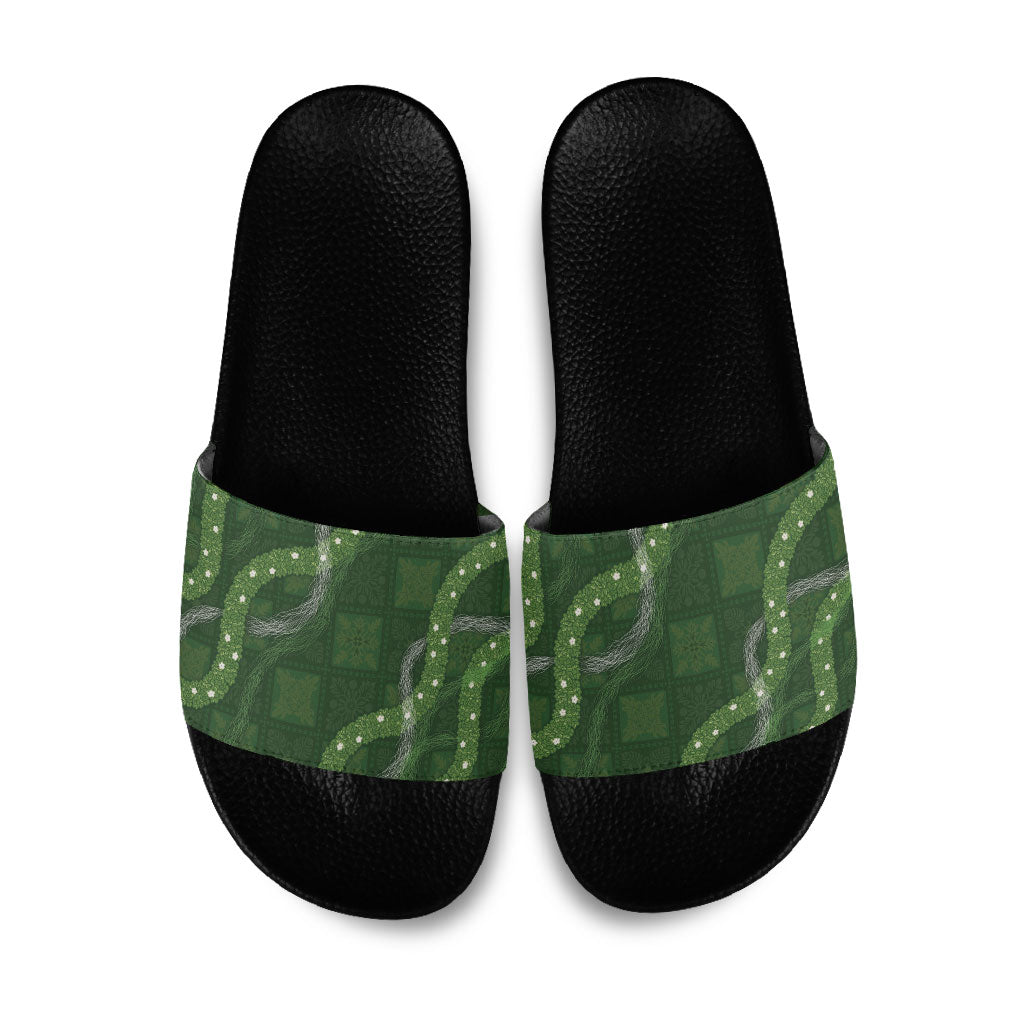 Hawaiian Quilt Slide Sandals Pele Hair Hinahina Lei Green Version LT05 Green - Polynesian Pride