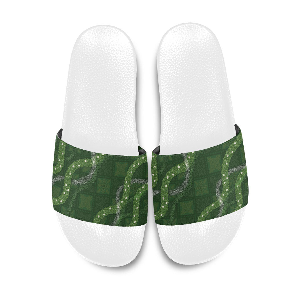 Hawaiian Quilt Slide Sandals Pele Hair Hinahina Lei Green Version LT05 Green - Polynesian Pride