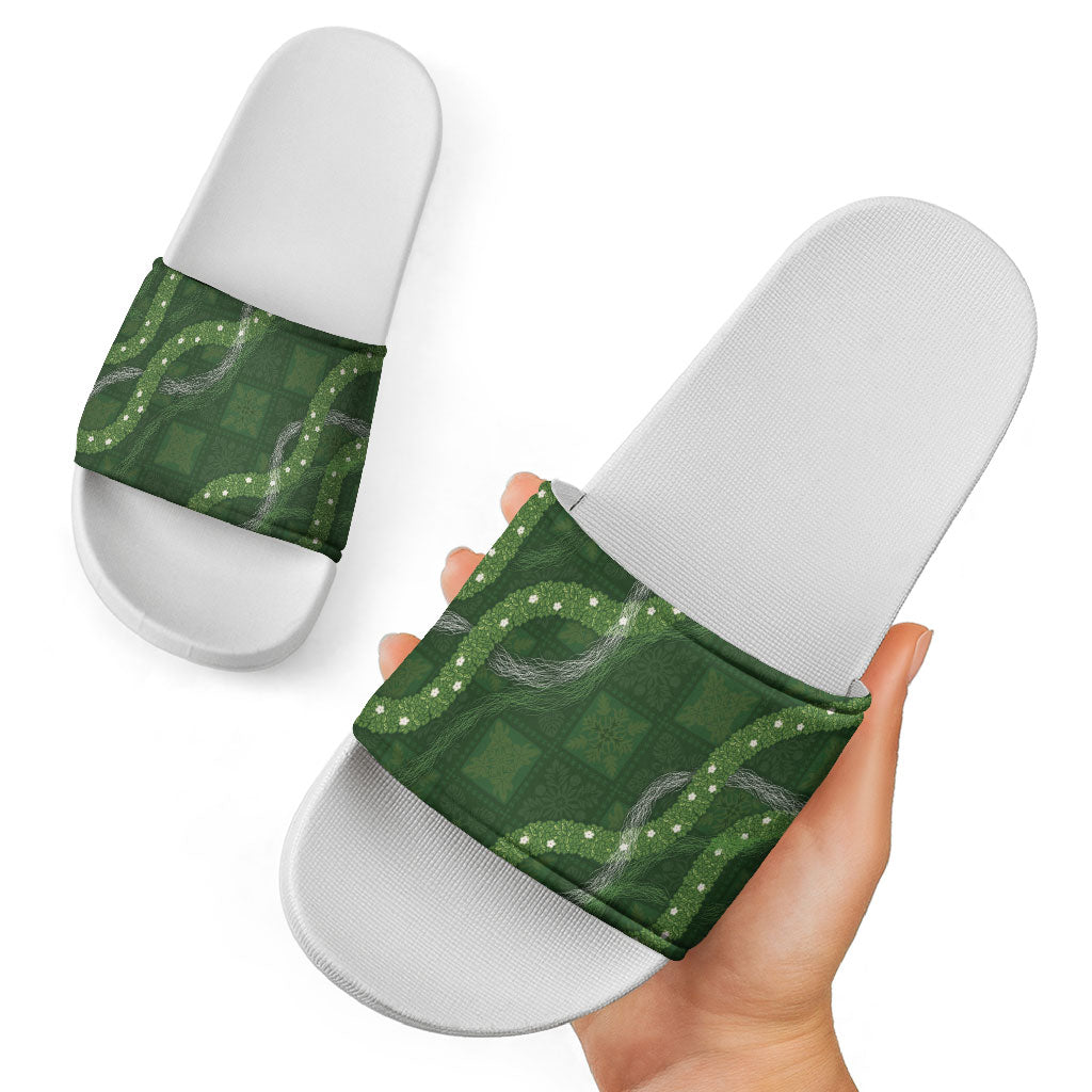 Hawaiian Quilt Slide Sandals Pele Hair Hinahina Lei Green Version LT05 - Polynesian Pride