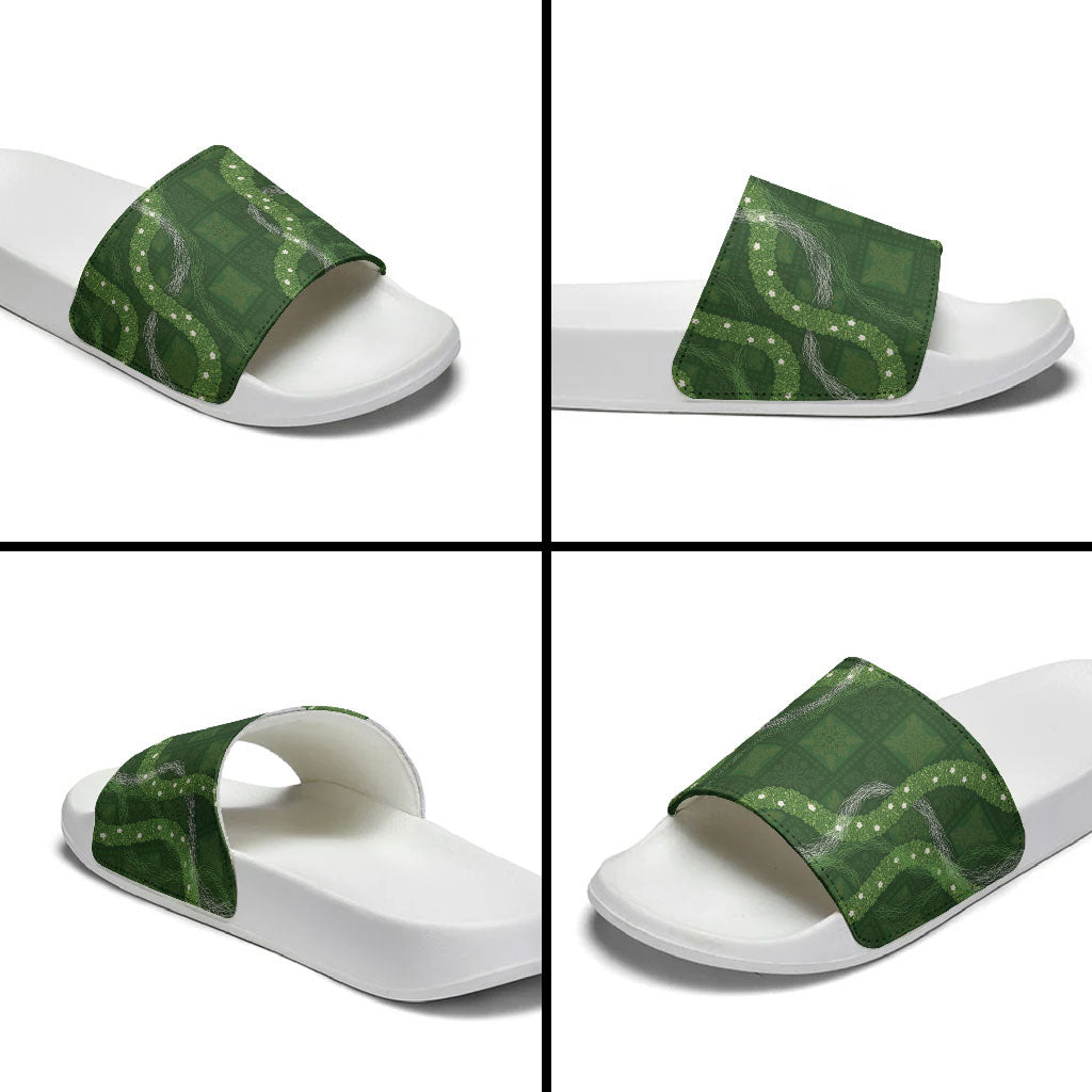 Hawaiian Quilt Slide Sandals Pele Hair Hinahina Lei Green Version LT05 - Polynesian Pride