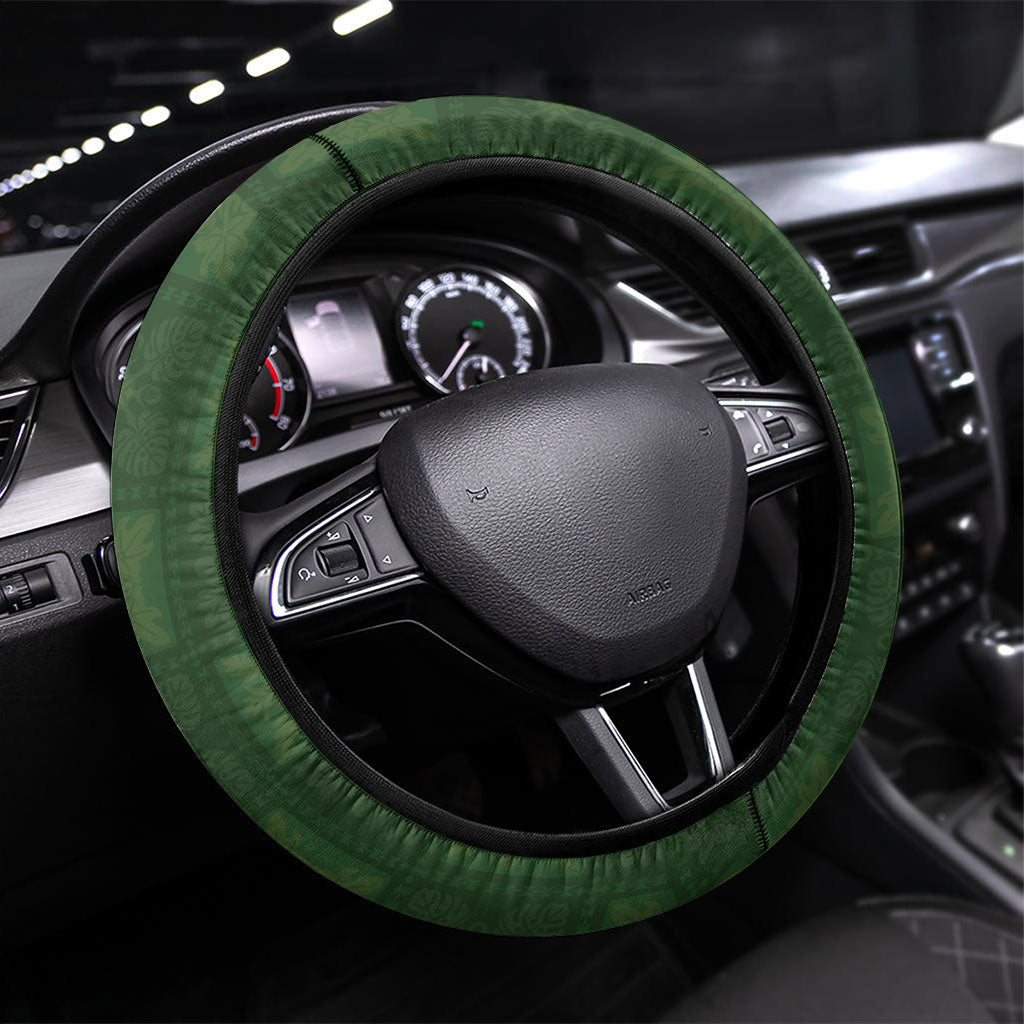 Hawaiian Quilt Steering Wheel Cover Pele Hair Hinahina Lei Green Version LT05 Universal Fit Green - Polynesian Pride