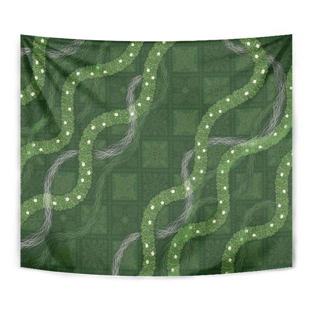 Hawaiian Quilt Tapestry Pele Hair Hinahina Lei Green Version