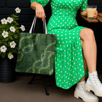 Hawaiian Quilt Tote Bag Pele Hair Hinahina Lei Green Version