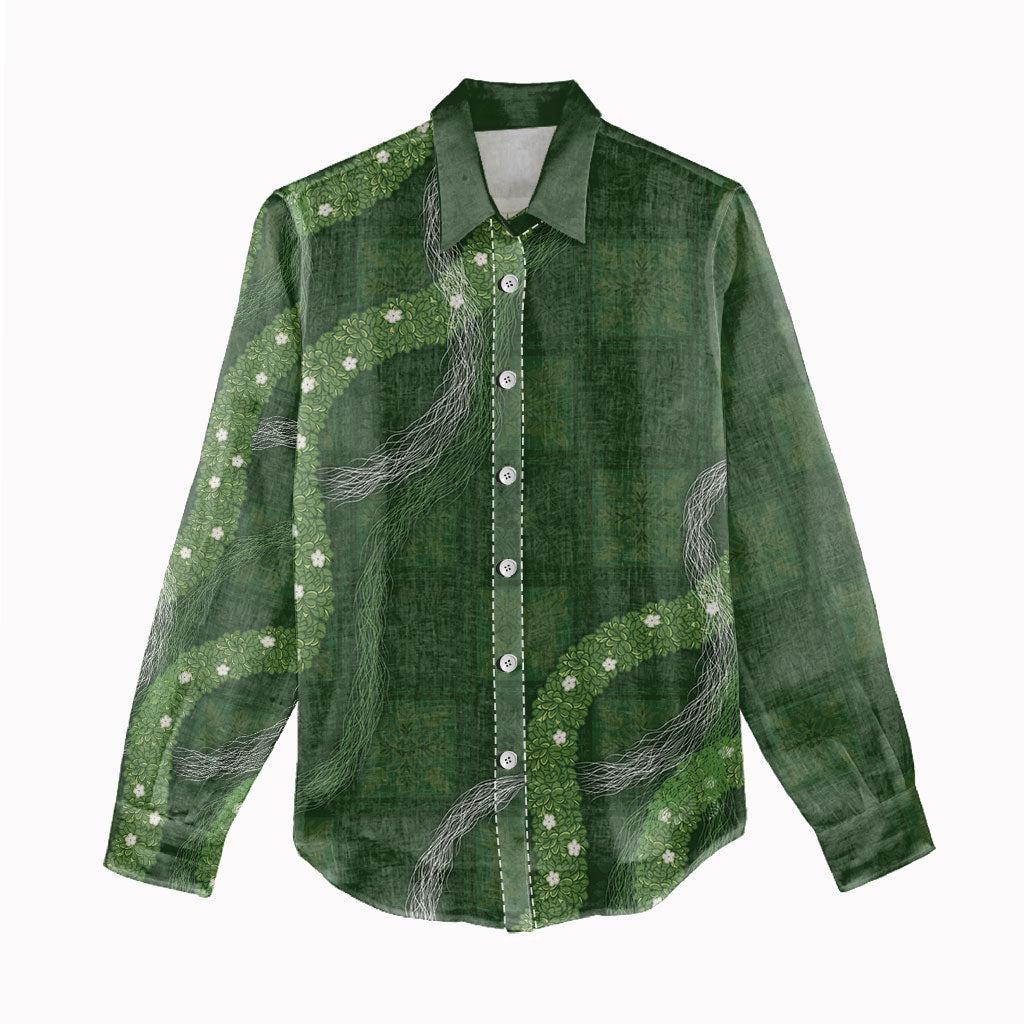 Hawaiian Quilt Women Casual Shirt Pele Hair Hinahina Lei Green Version LT05 - Polynesian Pride